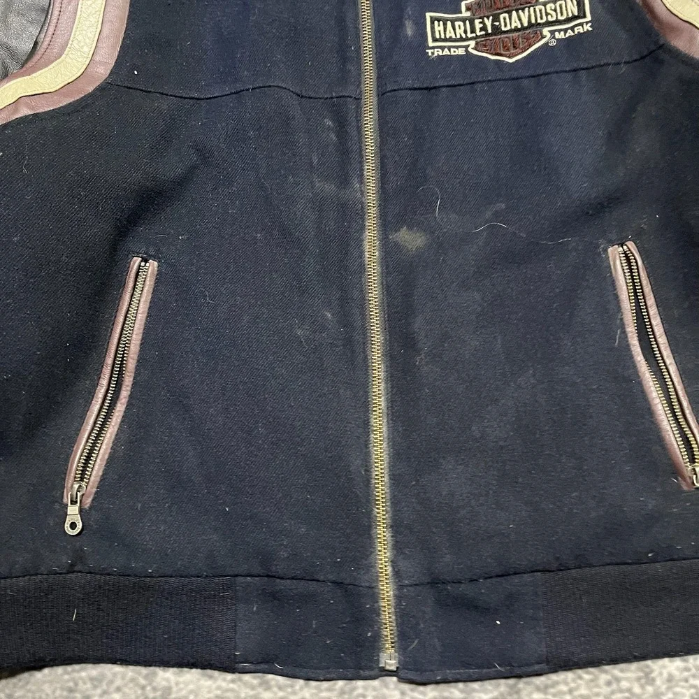 VTG Harley Davidson Leather Varsity‎ Bomber Jacket XL Navy Blue Embroidered Logo